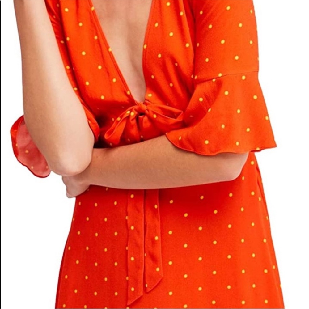 Free People All Yours Polka Dot Plunging Neckline Mini Dress Orange Size 10 - Picture 2 of 9